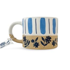 Prima Design Hand Painted Exposed Clay Floral Ceramic Mug NWT